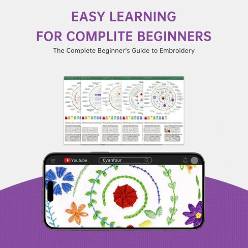 CYANFOUR 6 Stage Embroidery Kit for Beginners Adults, Easy to Learn 38 Different Stitches from Instruction & Video, Needlepoint Kits for Adults with Stamped Embroidery Patterns. in Saudi Arabia