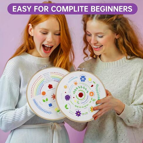 CYANFOUR 6 Stage Embroidery Kit for Beginners Adults, Easy to Learn 38 Different Stitches from Instruction & Video, Needlepoint Kits for Adults with Stamped Embroidery Patterns. in Saudi Arabia