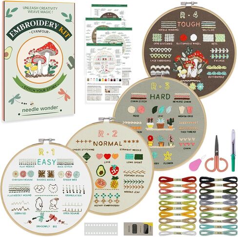 CYANFOUR 6 Stage Embroidery Kit for Beginners Adults, Easy to Learn 38 Different Stitches from Instruction & Video, Needlepoint Kits for Adults with Stamped Embroidery Patterns. in Saudi Arabia