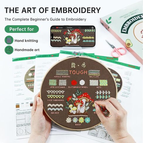 CYANFOUR 6 Stage Embroidery Kit for Beginners Adults, Easy to Learn 38 Different Stitches from Instruction & Video, Needlepoint Kits for Adults with Stamped Embroidery Patterns. in Saudi Arabia