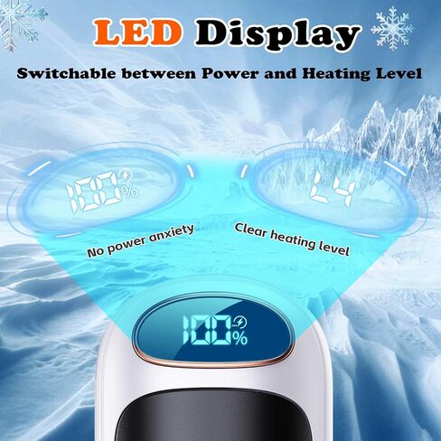جهاز تدفئة اليد قابل لإعادة الشحن، عبوتان، شاشة LED و4 مستويات، سخان يدوي كهربائي رفيع للغاية، سخان جيب USB محمول يناسب القفازات لأساسيات الصيد، والتخييم، ورينود، وهدايا للرجال والنساء in Kuwait
