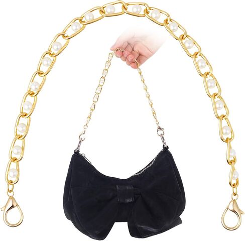 Pndeyo Pearl Purse Double Chains for Women, Stainless Steel Purse Straps Extender, Short Handle Replacement Charms Accessories for Wallets Handbags Bags- Gold in Saudi Arabia