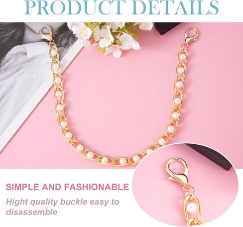 Pndeyo Pearl Purse Double Chains for Women, Stainless Steel Purse Straps Extender, Short Handle Replacement Charms Accessories for Wallets Handbags Bags- Gold in Saudi Arabia