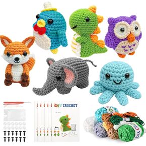 6pcs Crochet Kit للمبتدئين ، 2025 مجموعة الحياكة مع دروس فيديو خطوة بخطوة ، مجموعة الكروشيه المبتدئين للبالغين ، مجموعة Crochet Animal Kits Kids ، مجموعة كاملة من الحيوانات اللطيفة in Kuwait