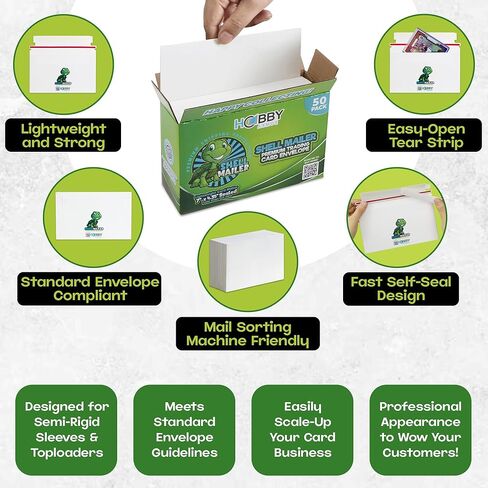 شل Mailer Trading Card Peailers بواسطة Hobby Armor ، 7 "× 4.35" مظاريف بطاقات تداول للشحن ، مظروف شحن مثالي الحجم لإبلاغ المحمولين شبه المشتركين ، مستلزمات واقي ، 100 حزمة in Kuwait