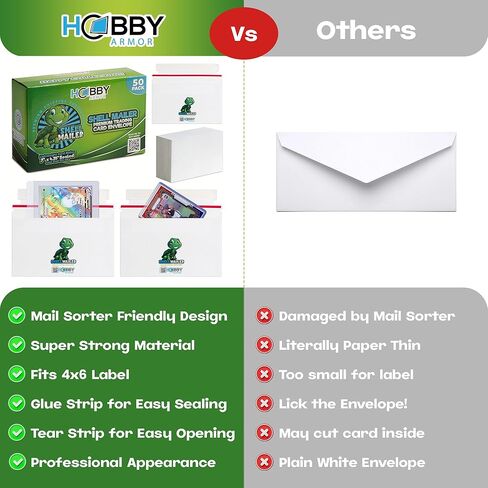 شل Mailer Trading Card Peailers بواسطة Hobby Armor ، 7 "× 4.35" مظاريف بطاقات تداول للشحن ، مظروف شحن مثالي الحجم لإبلاغ المحمولين شبه المشتركين ، مستلزمات واقي ، 100 حزمة in Kuwait