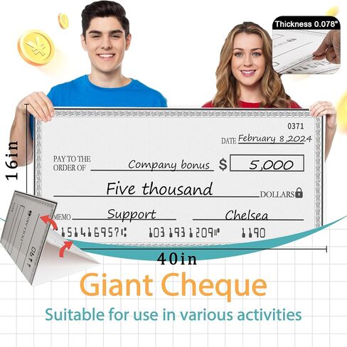 Large Check Fake Check - 40 x 16 in Giant Blank Check Oversized Checks for Endowment Donations, Fundraisers, Retirement,Charity & Donation Events in Saudi Arabia