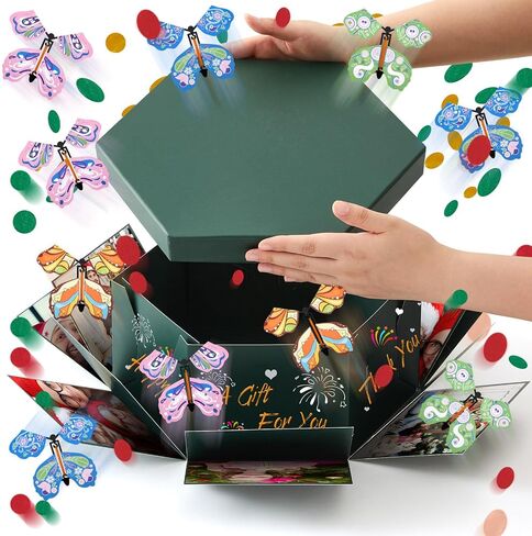 Dunzoom Flying Butterfly Surprise Gift Box,Mother's Day Gift Idea,Large DIY Birthday Explosion Box with 12 Pcs Flying Butterfly,Exploding Fantasy Decor for Birthday,Wedding,Anniversary Party in Saudi Arabia