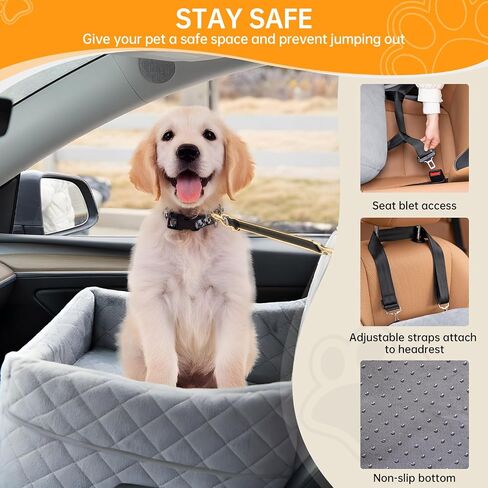 Dog Car Seats for Small Dogs, FurFrolic Memory Foam Dog Booster Seat for Small/Medium Dogs up to 35 lbs, Travel Pet Car Seat with Washable Detachable Cover, Storage Pockets, 2 Safety Belts (Brown) in Saudi Arabia