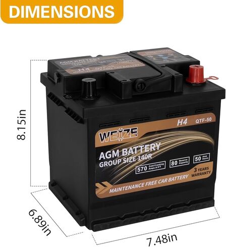 Weize Platinum AGM Battery BCI Group 49-12v 95ah H8 الحجم 49 بطارية السيارة، 160RC، 900CCA، ضمان 36 شهرًا in Kuwait