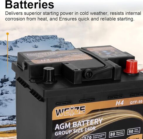 Weize Platinum AGM Battery BCI Group 49-12v 95ah H8 الحجم 49 بطارية السيارة، 160RC، 900CCA، ضمان 36 شهرًا in Kuwait
