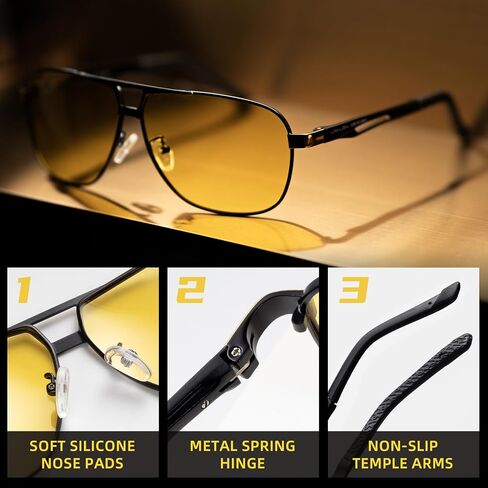 Aviator Night Vision Glasses for Men Driving Cool Metal Frame Ultra Light in Saudi Arabia
