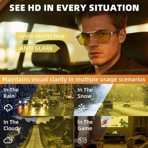 Aviator Night Vision Glasses for Men Driving Cool Metal Frame Ultra Light in Saudi Arabia