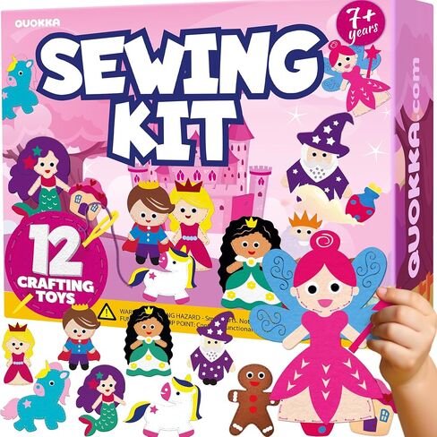 Quokka Kids Crafts Ages 4-8 ، DIY Beginner Needle and Thread Kit - 12 Wild Dinosaurs Kit Basic - Fun Arts Crafts for Kids Vens in Kuwait
