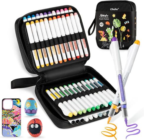 Ohuhu Acrylic Paint Markers Direct Liquid: 24 Colors Flexible Brush Tip Acrylic Markers High Opacity Paint Pens Waterproof Lightfast for Rock Painting Easter Eggs Wood Glass Ceramic Canvas - Nahuku in Saudi Arabia