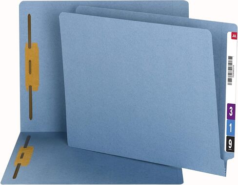 Smead 100% Recycled End Tab Fastener File Folder, 2 Fasteners, Shelf-Master Reinforced Straight-Cut Tab, Letter Size, Blue, 50 per Box (34170) in Saudi Arabia