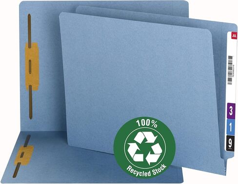 Smead 100% Recycled End Tab Fastener File Folder, 2 Fasteners, Shelf-Master Reinforced Straight-Cut Tab, Letter Size, Blue, 50 per Box (34170) in Saudi Arabia