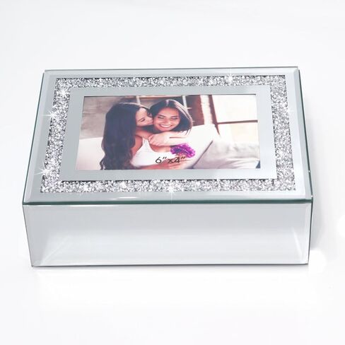 QMDECOR Luxury Silver Crushed Diamond Glass Mirrored Jewelry Box Organizer Storage Jewelry Box For Women in Kuwait