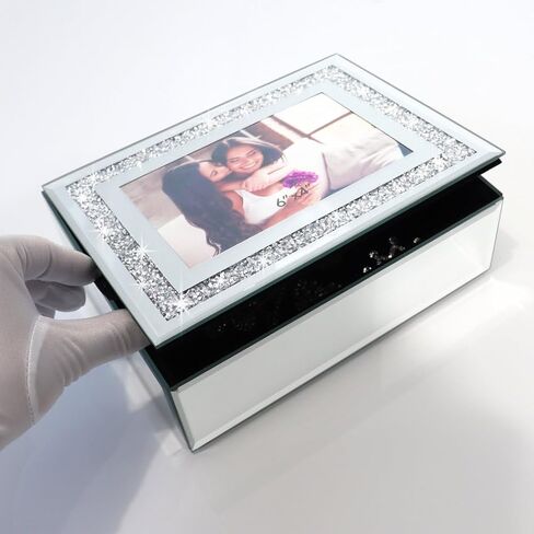 QMDECOR Luxury Silver Crushed Diamond Glass Mirrored Jewelry Box Organizer Storage Jewelry Box For Women in Kuwait