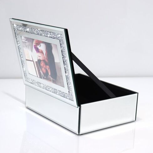 QMDECOR Luxury Silver Crushed Diamond Glass Mirrored Jewelry Box Organizer Storage Jewelry Box For Women in Kuwait