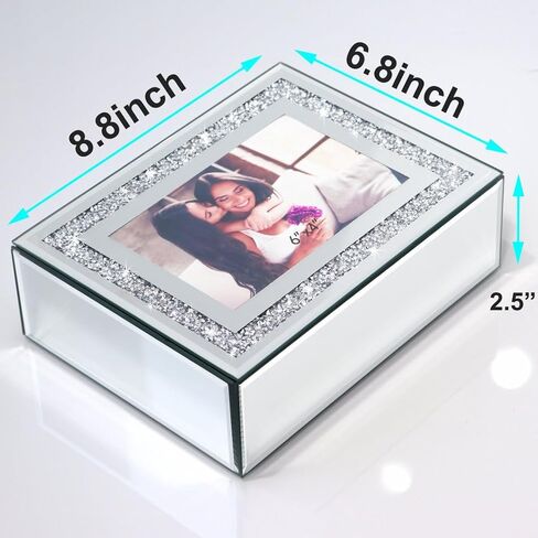 QMDECOR Luxury Silver Crushed Diamond Glass Mirrored Jewelry Box Organizer Storage Jewelry Box For Women in Kuwait