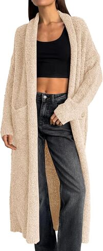 Saodimallsu Womens Open Front Long Cardigan Sweaters Oversized Chunky Fuzzy Lapel Fall 2024 Trendy Duster Sweater Coats in Kuwait