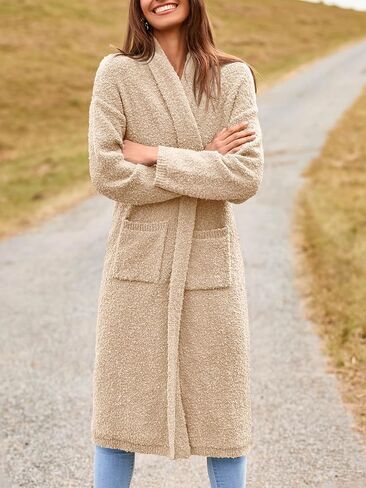 Saodimallsu Womens Open Front Long Cardigan Sweaters Oversized Chunky Fuzzy Lapel Fall 2024 Trendy Duster Sweater Coats in Kuwait