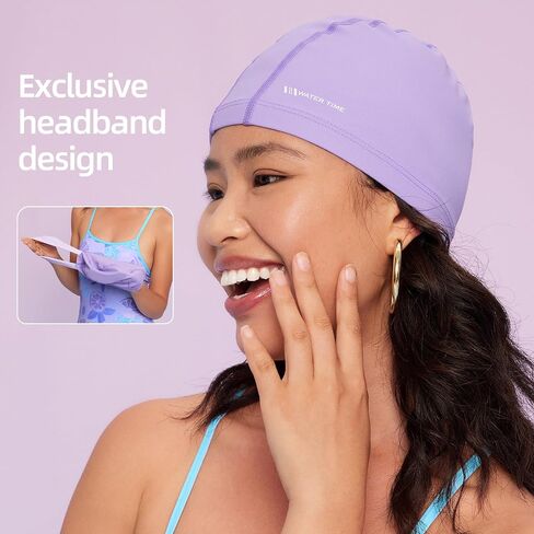 WATERTIME Fabric Swim Cap for Adult Women Men, Silicone Waterproof Layer, Cloth Swim Cap Gifts for Swimmers, Lightweight and Comfortable, Perfect for Pool, Beach, Lap Swimming in Saudi Arabia