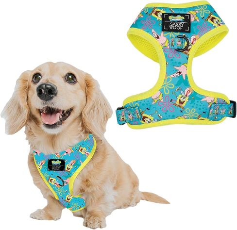 Dog Adjustable Harness - Spongebob Squarepants™ Jelly Fishin' - M, Breathable Mesh, No Pull Design with Two D-Rings, Patented Design, Perfect for Medium Dogs - Officially Licensed in Kuwait