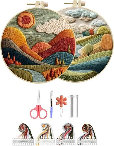 Hzkokon 2 Pack Embroidery Kit for Beginners Adults Cross Stitch Kits Hand Embroidery Kit Includes Stamped Flower Pattern, Hoop, Color Threads,Tools & Follow Instruction in Saudi Arabia
