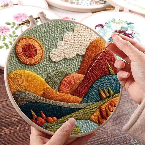 Hzkokon 2 Pack Embroidery Kit for Beginners Adults Cross Stitch Kits Hand Embroidery Kit Includes Stamped Flower Pattern, Hoop, Color Threads,Tools & Follow Instruction in Saudi Arabia