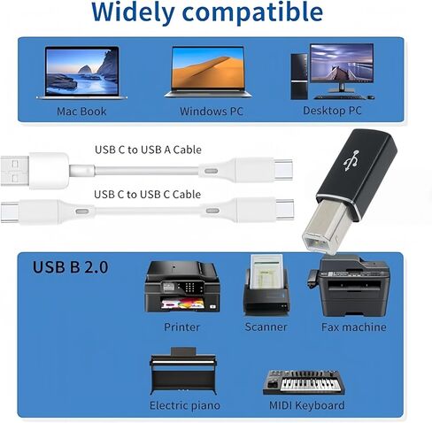 3 عبوات من محول USB B إلى USB C، محول USB C إلى USB B 90 درجة متوافق مع الطابعات، Chromebook Pixel، البيانو الكهربائي، أجهزة المزج والأجهزة ذات منفذ MIDI., أسود in Kuwait