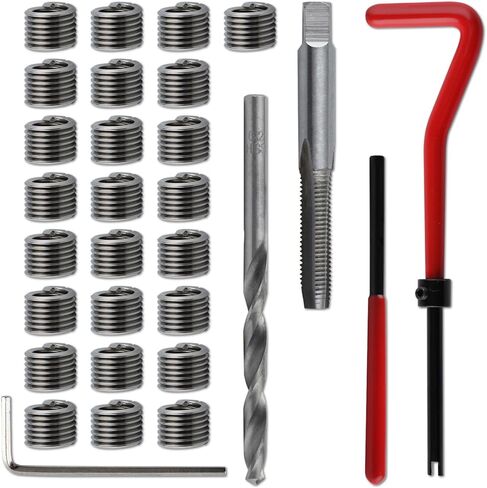 30 Piece M8x1.25 Helicoil Thread Repair Kit, Metric Helicoil Repair Kit with HSS Drill Bits Thread Inserts Taps Breakoff Installation Tools, Portable Rethreading Tool Kit for Auto Repairing in Saudi Arabia