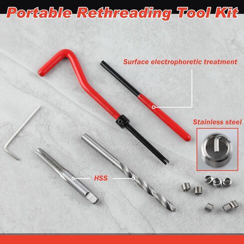 30 Piece M8x1.25 Helicoil Thread Repair Kit, Metric Helicoil Repair Kit with HSS Drill Bits Thread Inserts Taps Breakoff Installation Tools, Portable Rethreading Tool Kit for Auto Repairing in Saudi Arabia