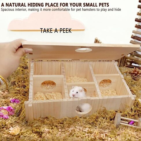kathson Multi Chamber Hamster Hideout House,Wooden Syrian Hamster Maze House,Small Pets Habitats Decor,6-Room Hideouts & Tunnel Exploring Toys for Dwarf Hamsters,Gerbils,Mice,Lemmings,Mouse in Saudi Arabia