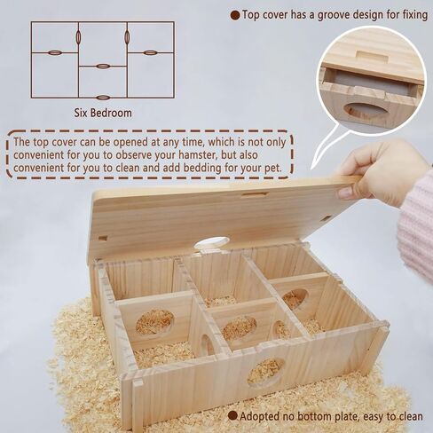 kathson Multi Chamber Hamster Hideout House,Wooden Syrian Hamster Maze House,Small Pets Habitats Decor,6-Room Hideouts & Tunnel Exploring Toys for Dwarf Hamsters,Gerbils,Mice,Lemmings,Mouse in Saudi Arabia