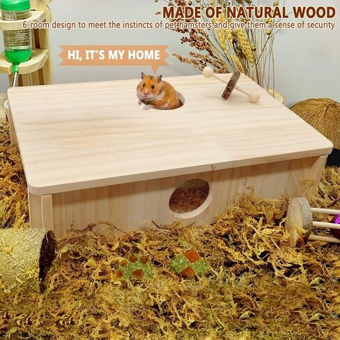 kathson Multi Chamber Hamster Hideout House,Wooden Syrian Hamster Maze House,Small Pets Habitats Decor,6-Room Hideouts & Tunnel Exploring Toys for Dwarf Hamsters,Gerbils,Mice,Lemmings,Mouse in Saudi Arabia