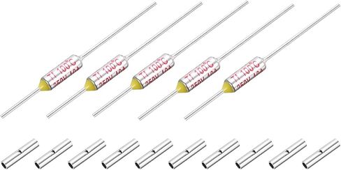 MECCANIXITY 5 قطع من الصمامات الحرارية لدرجة الحرارة المعدنية SF100 100C 212F 10A 250V قطع الصمامات الحرارية مع 10 قطع BN1.25 موصل بعقب طرفي مكشوف in Kuwait