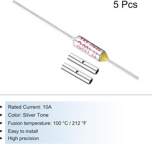 MECCANIXITY 5 قطع من الصمامات الحرارية لدرجة الحرارة المعدنية SF100 100C 212F 10A 250V قطع الصمامات الحرارية مع 10 قطع BN1.25 موصل بعقب طرفي مكشوف in Kuwait