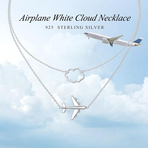 Airplane Necklace 925 Sterling Silver Layered Choker Necklace for Women Mother Daughter, Best Gifts for Stewardess Flight Attendants Pilots Airplane Jewelry Souvenirs (Layered Necklace) in Kuwait