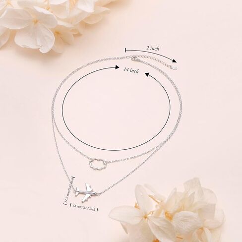 Airplane Necklace 925 Sterling Silver Layered Choker Necklace for Women Mother Daughter, Best Gifts for Stewardess Flight Attendants Pilots Airplane Jewelry Souvenirs (Layered Necklace) in Kuwait