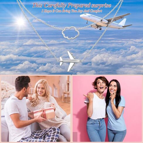 Airplane Necklace 925 Sterling Silver Layered Choker Necklace for Women Mother Daughter, Best Gifts for Stewardess Flight Attendants Pilots Airplane Jewelry Souvenirs (Layered Necklace) in Kuwait