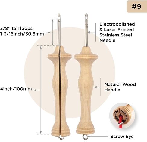 The Oxford Punch Needle #13 (3/16 inch Loop) Fine Point Punch Needle | Patented Design | Ergonomic Natural Wood Handle | Electropolished Steel Tip | Ideal for Rug Hooking in Saudi Arabia