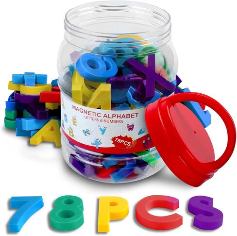 Magnetic Letters and Numbers Toy Set: Strong Magnetic 78 PCS Colorful Alphabet Magnets for Toddlers - Educational ABC 123 Fridge Magnets Construction Toys Incorporating Magnets in Saudi Arabia