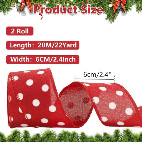 Anwyll Burlap Christmas Ribbon ، 2-1/2 بوصة × 22 ياردة حمراء اللون الأخضر البولكا نقطة سلك in Kuwait