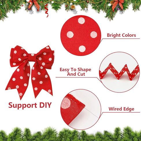 Anwyll Burlap Christmas Ribbon ، 2-1/2 بوصة × 22 ياردة حمراء اللون الأخضر البولكا نقطة سلك in Kuwait