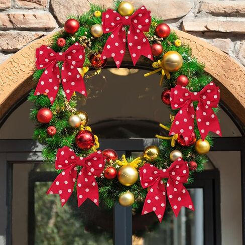 Anwyll Burlap Christmas Ribbon ، 2-1/2 بوصة × 22 ياردة حمراء اللون الأخضر البولكا نقطة سلك in Kuwait