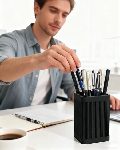 Aesthetic Pen Holder For Desk, Modern Silicone Pencil Holder, Stylish Office Desk Decor, Made of 5 mm Thickened Premium Silicone, Office Desk Organizer And Accessories (Black) in Saudi Arabia