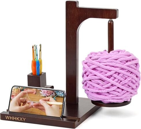 Magnetic Yarn Holder for Knitting and Crocheting, Wooden Yarn Spool Rack with 2 Spindles, Yarn Ball Holder Spinner for Crochet Gifts for Crochet Lovers Knitters, Equipped with 9 Alumina Crochet Hooks in Saudi Arabia