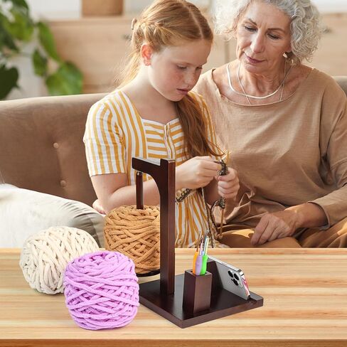 Magnetic Yarn Holder for Knitting and Crocheting, Wooden Yarn Spool Rack with 2 Spindles, Yarn Ball Holder Spinner for Crochet Gifts for Crochet Lovers Knitters, Equipped with 9 Alumina Crochet Hooks in Saudi Arabia